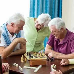 Image of old aged people playing board game